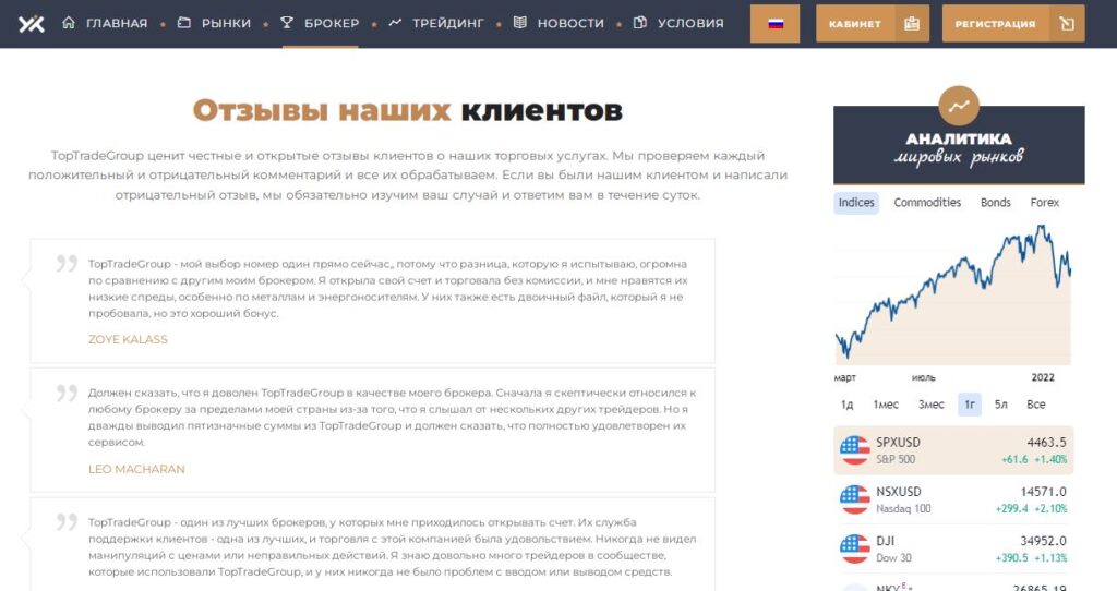 Скрин отзывов клиентов компаниии TopTrade