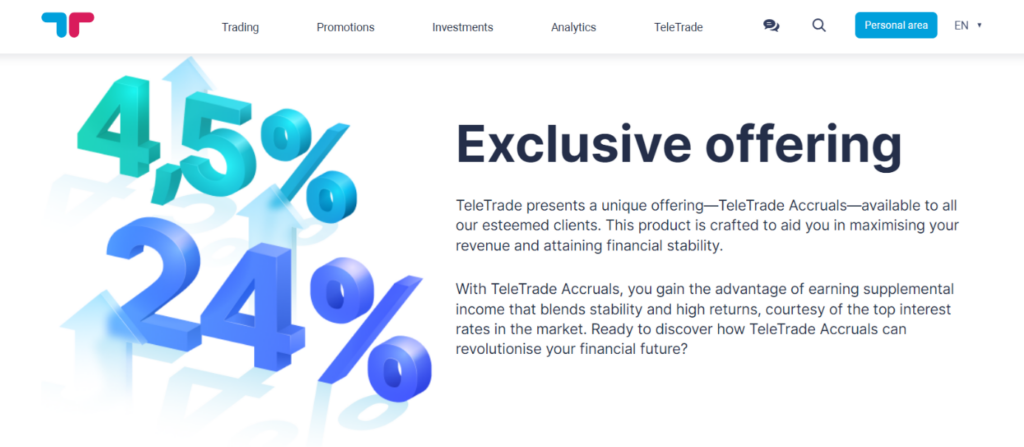 Предложения брокерской компании TeleTrade